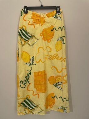 Sunny Yellow Capri-Print Midi Skirt
